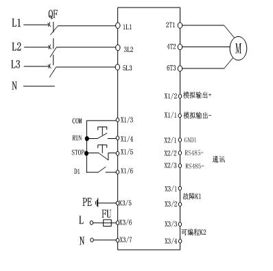 CMC-MX內(nèi)置旁路軟起動器基本接線原理圖、三角形內(nèi)接連接圖和典型應(yīng)用接線圖(圖1)